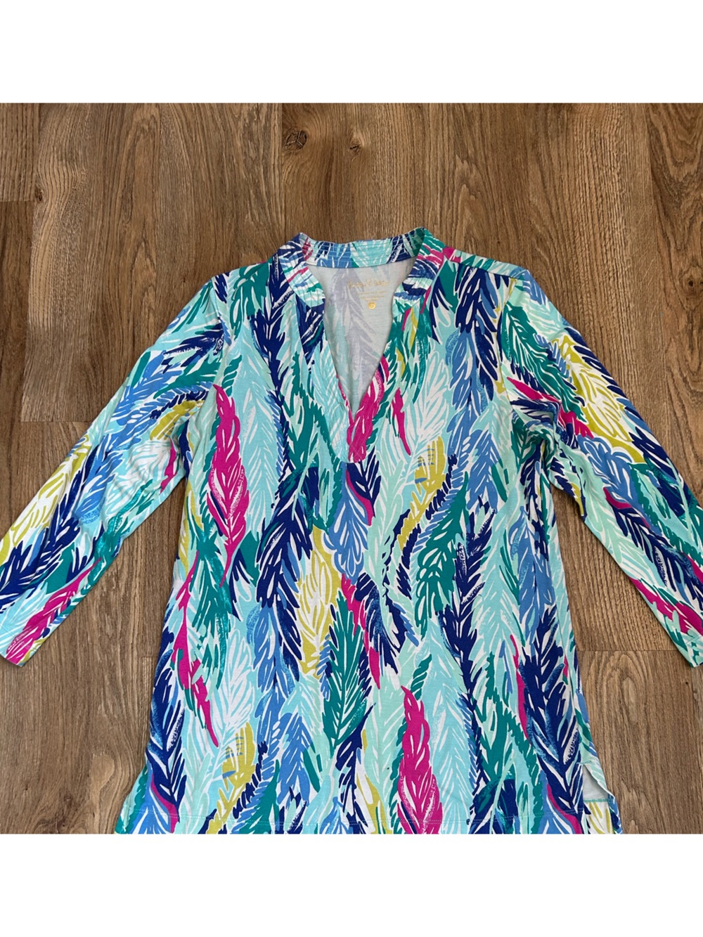 Lilly Pulitzer Multicolor Feather-Print Top — Blue, Teal & Pink